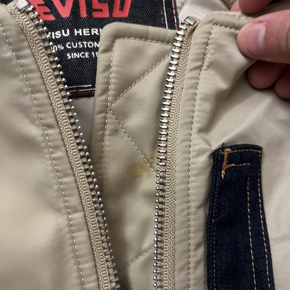 Evisu Heritage Jacket Mens XL Beige Bomber Bounty Hunter Embroidered Back Logo - Picture 9 of 15